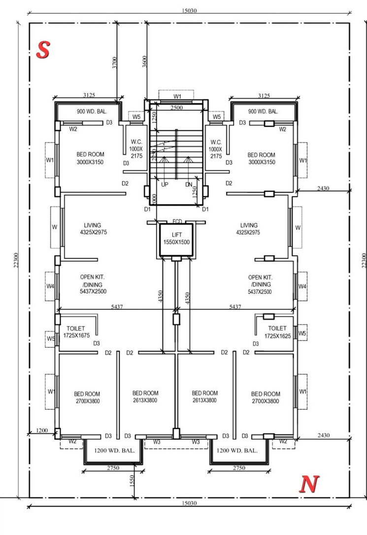 Floor Plan, new town 3 Bedroom 1250 Sq.Ft. Apartment In New Town Kolkata 7816363