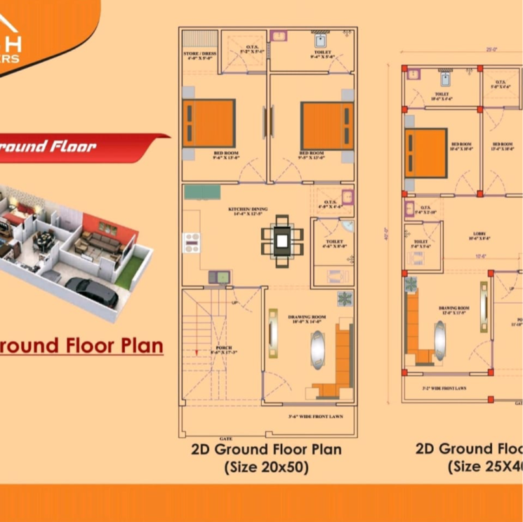 Floor Plan, safedabad 2 Bedroom 1250 Sq.Ft. Independent House In Safedabad Lucknow 7817988