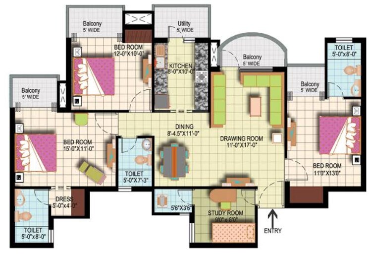 Floor Plan, amrapali-silicon-city 3.5 Bedroom 1835 Sq.Ft. Apartment In Sector 76 Noida 7820287