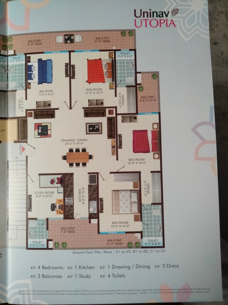 Floor Plan, uninav-utopia 3 Bedroom 2125 Sq.Ft. Apartment In Morti Ghaziabad 7820726