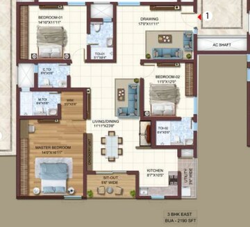 Floor Plan in 3 BHK Apartment at Vasavi Atlantis, Narsingi – for Sale