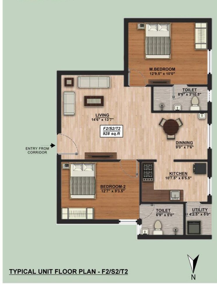 Floor Plan, maduravoyal 2 Bedroom 991 Sq.Ft. Apartment In Maduravoyal Chennai 7822409