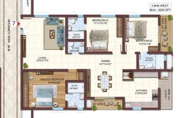 Floor Plan in 3 BHK Apartment at Vasavi Atlantis, Narsingi – for Sale