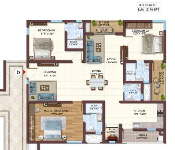 Floor Plan, vasavi-atlantis 3 Bedroom 2170 Sq.Ft. Apartment In Narsingi Hyderabad 7823657