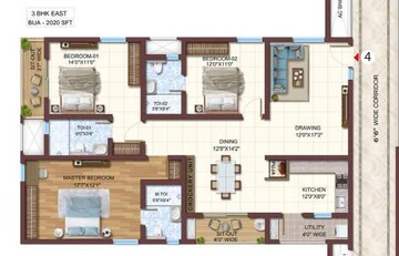 Floor Plan in 3 BHK Apartment at Vasavi Atlantis, Narsingi – for Sale