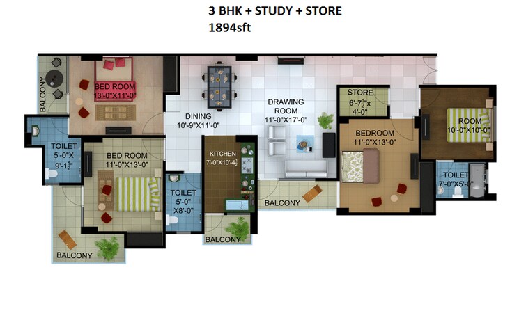 Floor Plan, ratan-galaxy 3.5 Bedroom 1894 Sq.Ft. Apartment In Vrindavan Yojna Lucknow 7823774