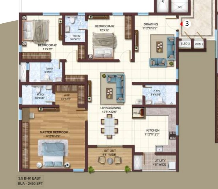 Floor Plan, vasavi-atlantis 3.5 Bedroom 2450 Sq.Ft. Apartment In Narsingi Hyderabad 7823923