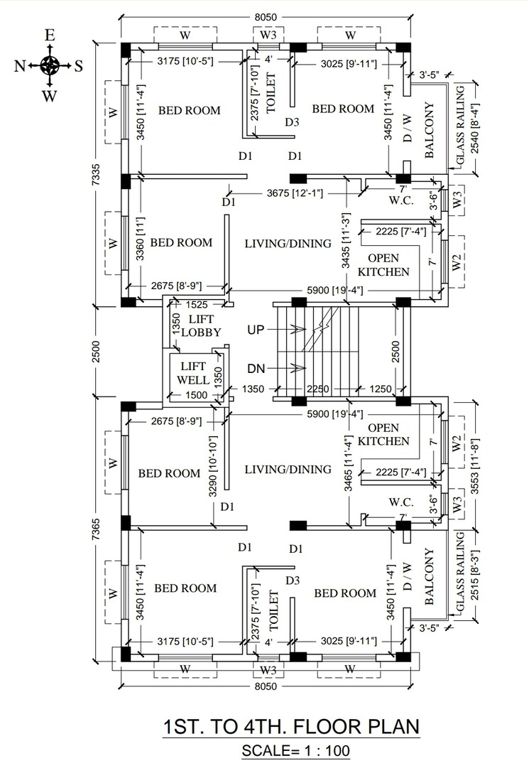 Floor Plan, new town 3 Bedroom 990 Sq.Ft. Apartment In New Town Kolkata 7827094