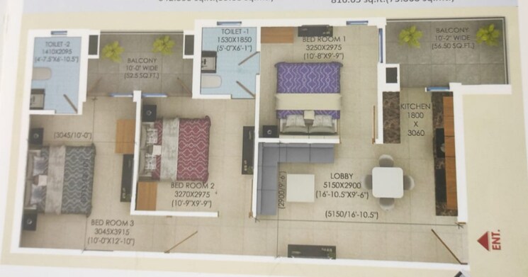 Floor Plan, sudarshan-amrit-homes 3 Bedroom 751 Sq.Ft. Apartment In Sector 88 Faridabad 7829013
