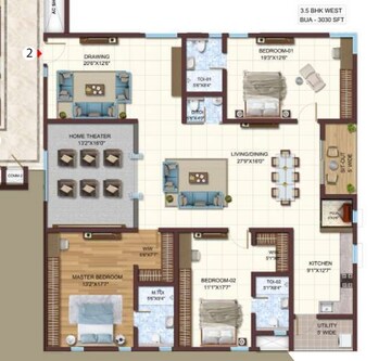 Floor Plan in 3.5 BHK Apartment at Vasavi Atlantis, Narsingi – for Sale