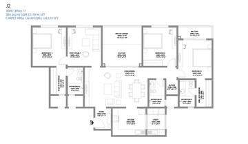 Floor Plan in 3 BHK Apartment at Sobha Neopolis, Panathur – for Sale