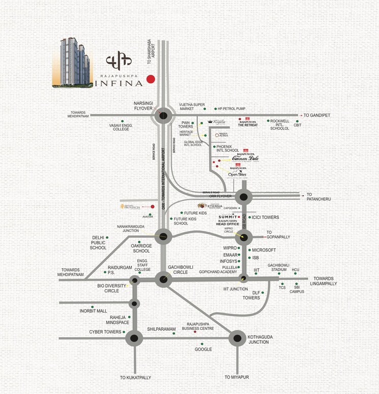 Map Location, rajapushpa-infina 4 Bedroom 5725 Sq.Ft. Apartment In Manchirevula Hyderabad 7832551