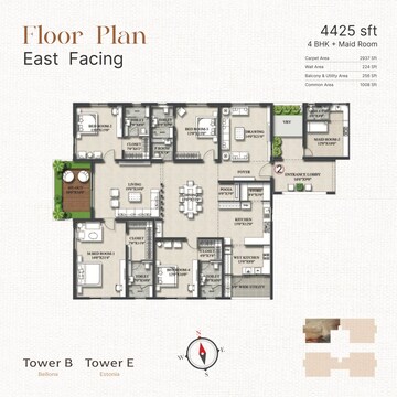 Floor Plan in 4 BHK Apartment at Rajapushpa Infina, Manchirevula – for Sale