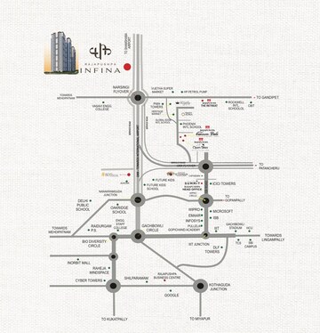 4 BHK Apartment – Map Location View at Rajapushpa Infina, Manchirevula - for Sale