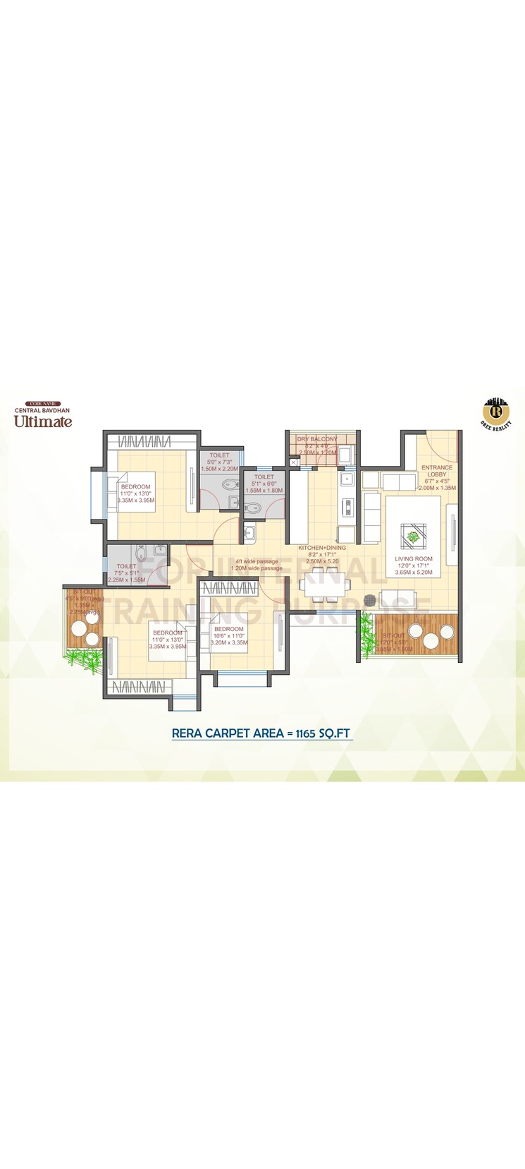 Floor Plan, oree-cloud-51 3 Bedroom 1049 Sq.Ft. Apartment In Bavdhan Pune 7834888