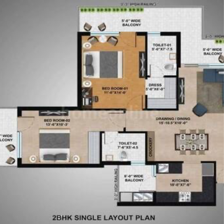 Floor Plan, altura-apartments 2 Bedroom 1285 Sq.Ft. Apartment In Nagla Road Zirakpur 7835176