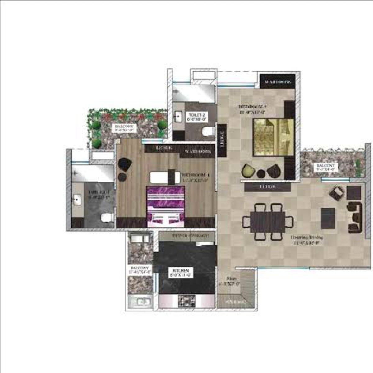 2 BHK + Pooja Room Apartment For Sale in Maya Garden City