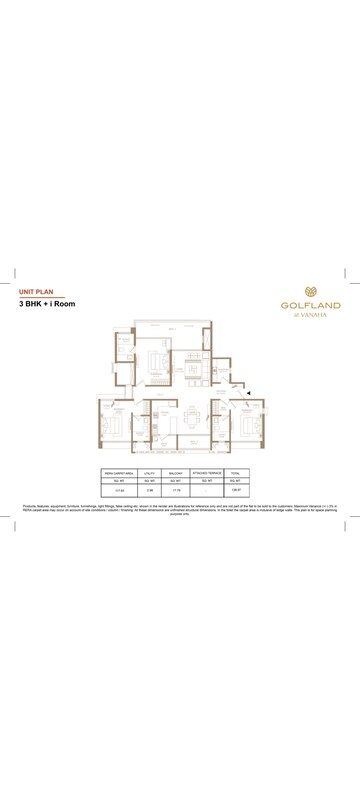 Floor Plan in 3 BHK Apartment at Shapoorji Pallonji Vanaha Golfland, Bavdhan – for Sale