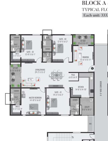 Floor Plan in 4 BHK Apartment at DSR The Classe, Narsingi – for Sale