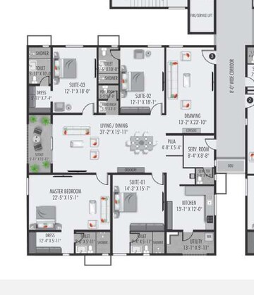 Floor Plan in 4 BHK Apartment at DSR The Classe, Narsingi – for Sale