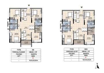 Floor Plan in 3 BHK Apartment at Ramky One Orbit, Nallagandla – for Sale