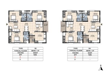 Floor Plan in 3 BHK Apartment at Ramky One Orbit, Nallagandla – for Sale