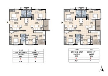 Floor Plan in 3 BHK Apartment at Ramky One Orbit, Nallagandla – for Sale