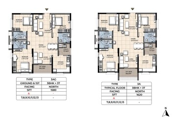 Floor Plan in 3 BHK Apartment at Ramky One Orbit, Nallagandla – for Sale