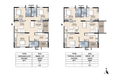 Floor Plan in 3 BHK Apartment at Ramky One Orbit, Nallagandla – for Sale