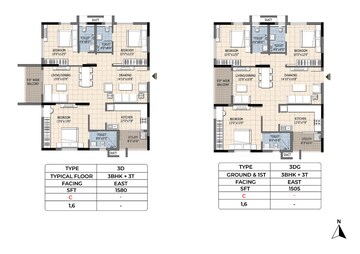 Floor Plan in 3 BHK Apartment at Ramky One Orbit, Nallagandla – for Sale