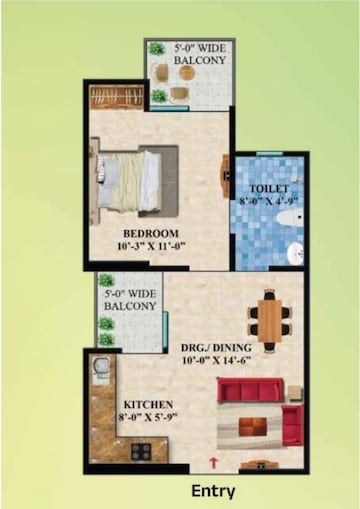 Floor Plan in 1 BHK Apartment at Rockfort Shriram North View Apartments, Raj Nagar Extension – for Sale