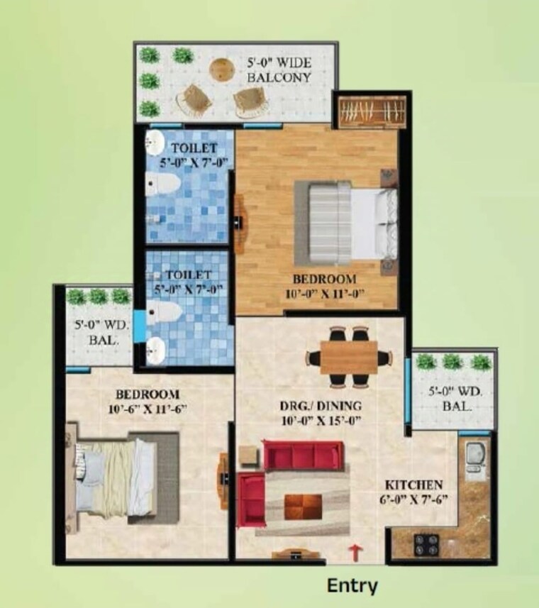 Floor Plan, rockfort-shriram-north-view-apartments 2 Bedroom 930 Sq.Ft. Apartment In Raj Nagar Extension Ghaziabad 7846695