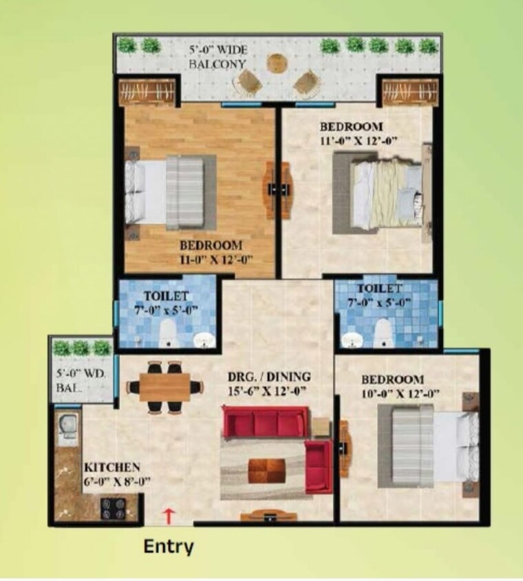 Floor Plan, rockfort-shriram-north-view-apartments 3 Bedroom 1285 Sq.Ft. Apartment In Raj Nagar Extension Ghaziabad 7846714