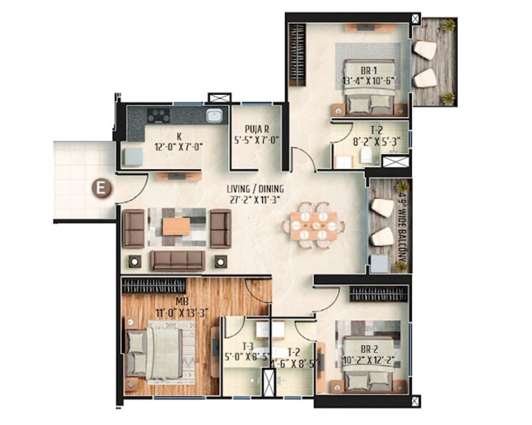 Floor Plan, shriji-cellesta 3 Bedroom 1646 Sq.Ft. Apartment In Lake Town Kolkata 7846766