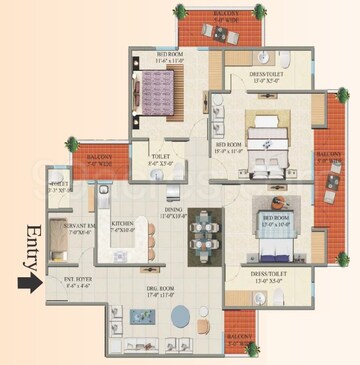 Floor Plan in 3 BHK Apartment at Charms Castle, Raj Nagar Extension – for Sale
