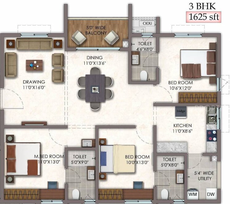 Floor Plan, vision-arsha 3 Bedroom 1845 Sq.Ft. Apartment In Tellapur Hyderabad 7851982