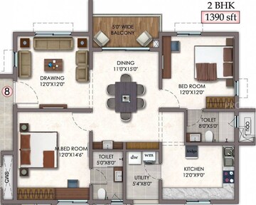 Floor Plan in 3 BHK Apartment at Vision Arsha, Tellapur – for Sale
