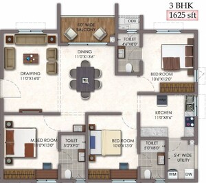 Floor Plan in 3 BHK Apartment at Vision Arsha, Tellapur – for Sale