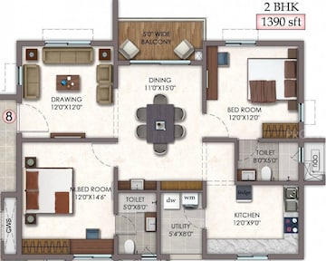 Floor Plan in 3 BHK Apartment at Vision Arsha, Tellapur – for Sale