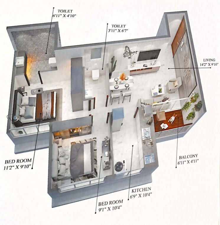 Floor Plan, raheja-lunaris 2 Bedroom 588 Sq.Ft. Apartment In Juinagar Navi Mumbai 7855181