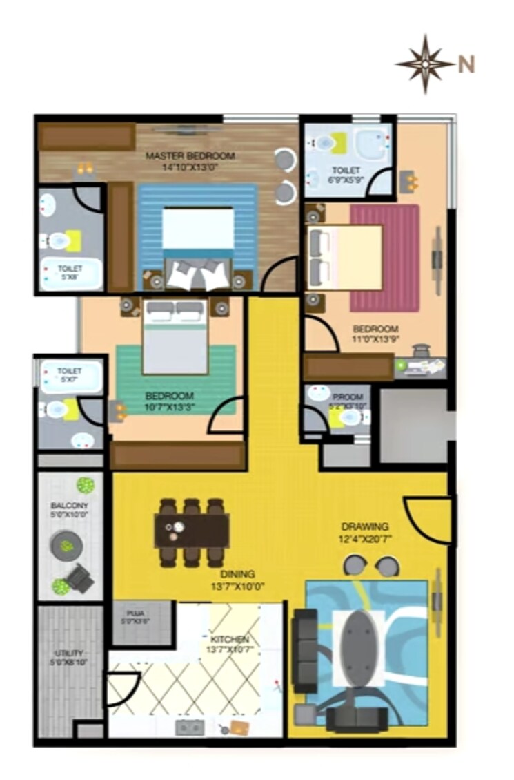 Floor Plan, madhapur 3 Bedroom 1918 Sq.Ft. Apartment In Madhapur Hyderabad 7856810
