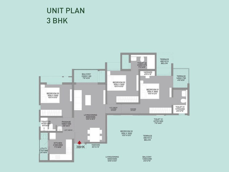 Floor Plan, godrej-sky-greens 3 Bedroom 850 Sq.Ft. Apartment In Kharadi Pune 7858756