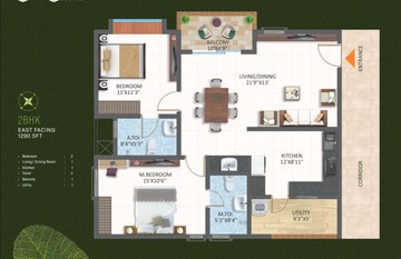 Floor Plan in 2 BHK Apartment at Srias Tiara, Bachupally – for Sale