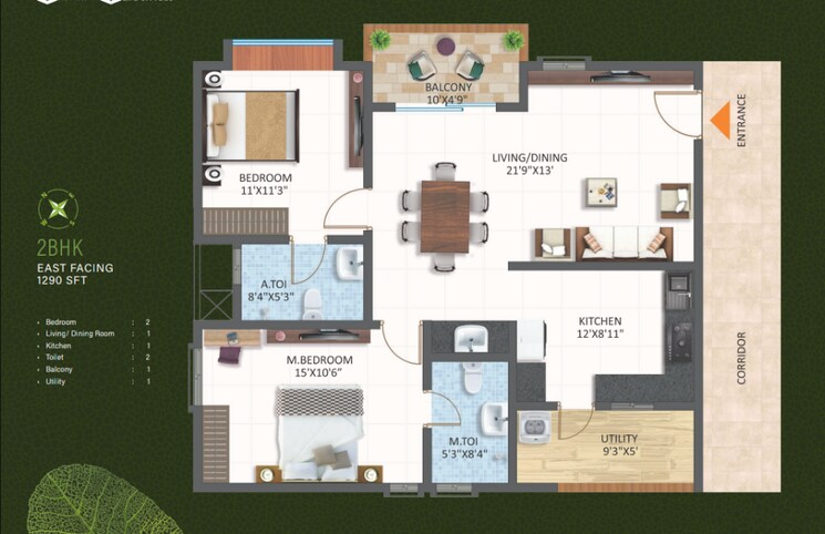 Floor Plan, srias-tiara 2 Bedroom 1290 Sq.Ft. Apartment In Bachupally Hyderabad 7859687