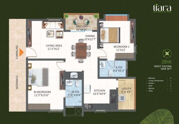 Floor Plan in 2 BHK Apartment at Srias Tiara, Bachupally – for Sale
