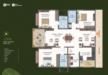 Floor Plan in 3 BHK Apartment at Srias Tiara, Bachupally – for Sale