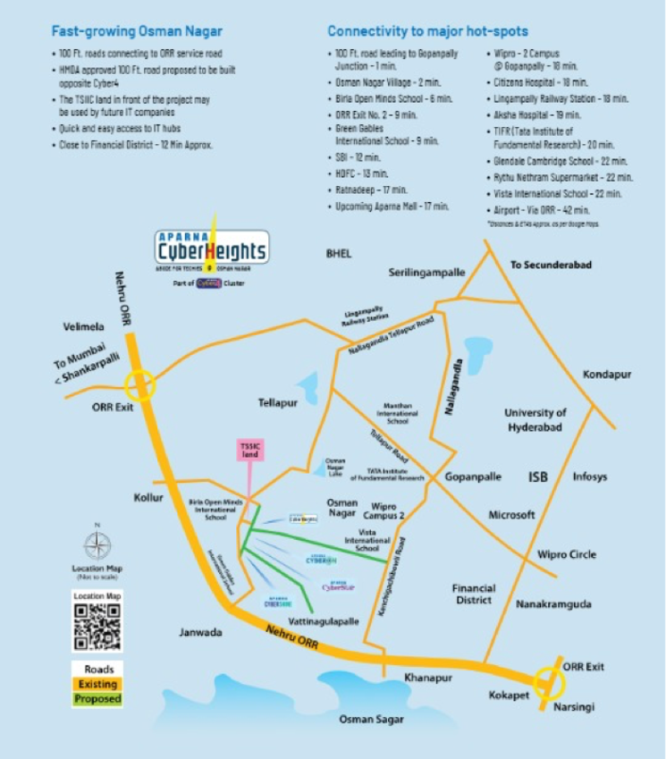 Map Location, aparna-cyber-heights 2 Bedroom 1357 Sq.Ft. Apartment In Osman Nagar Hyderabad 7862891