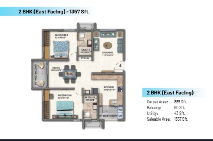 Floor Plan, aparna-cyber-heights 2 Bedroom 1357 Sq.Ft. Apartment In Osman Nagar Hyderabad 7862891