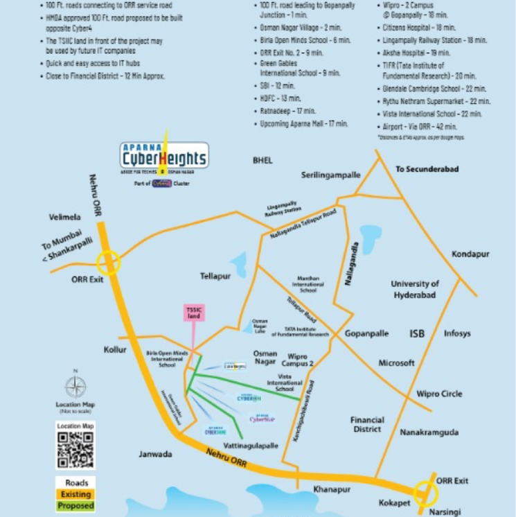 Map Location, aparna-cyber-heights 3 Bedroom 1836 Sq.Ft. Apartment In Osman Nagar Hyderabad 7862919