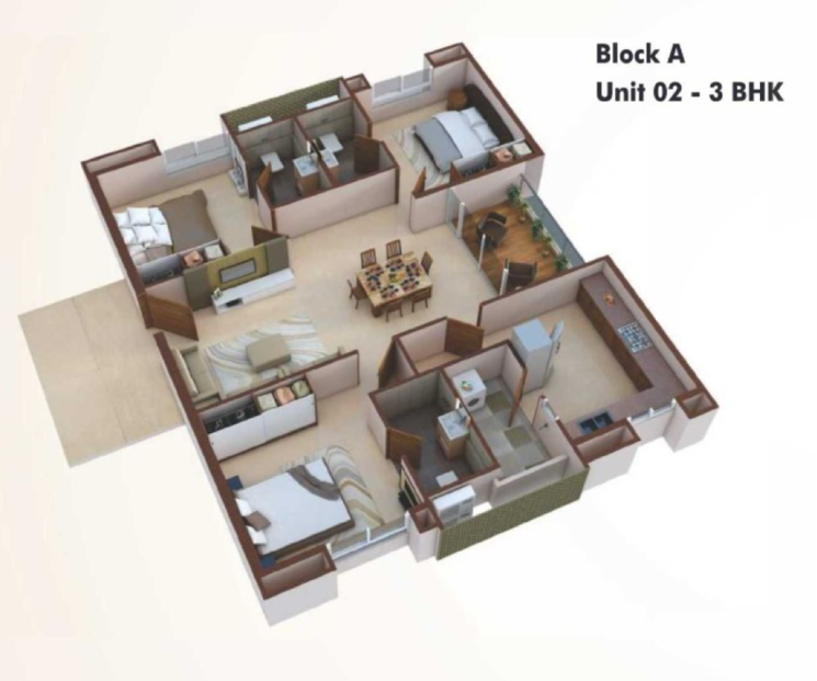 Floor Plan, pacifica-hillcrest-phase-2 3 Bedroom 1215 Sq.Ft. Apartment In Financial District Hyderabad 7863008